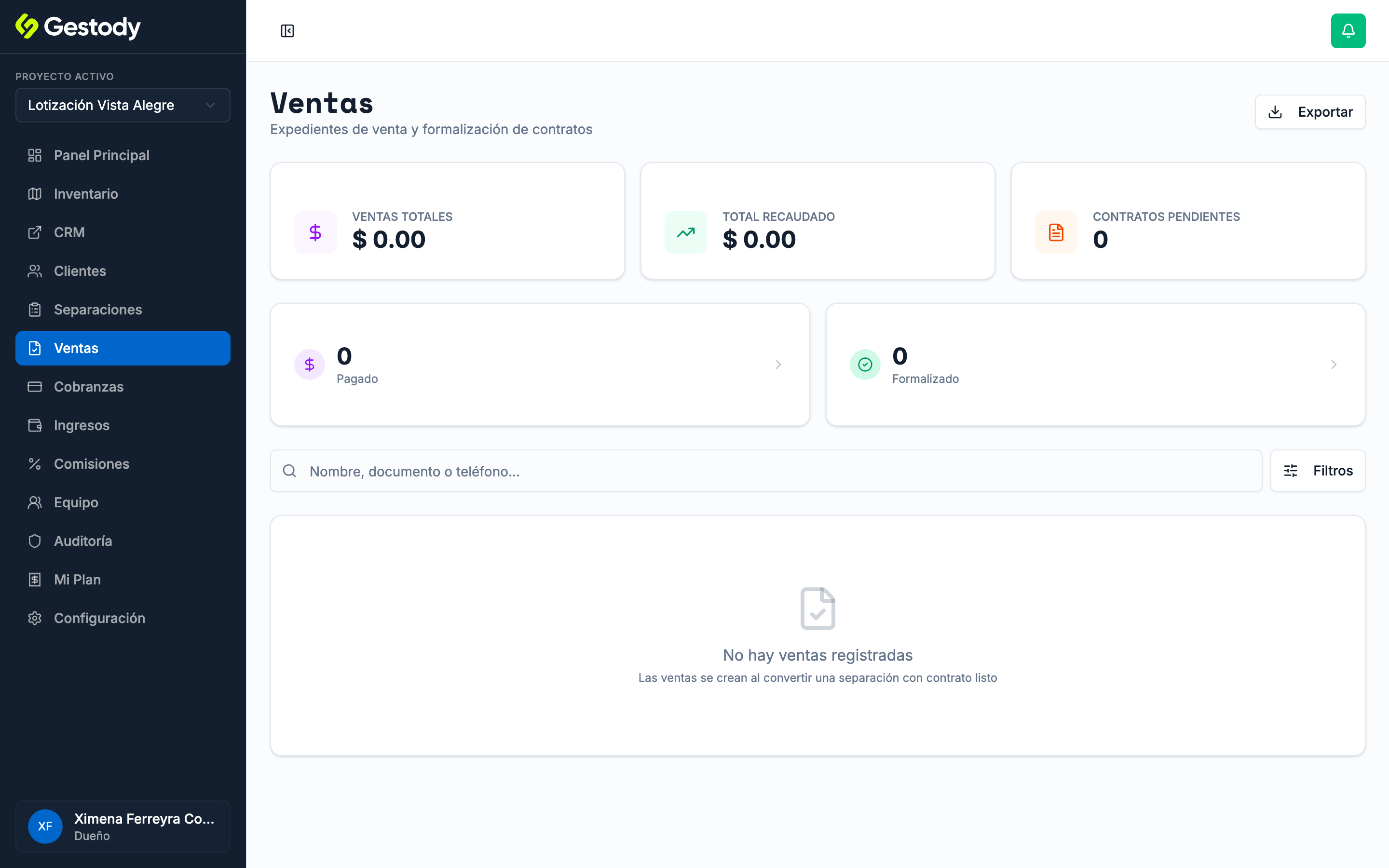 Pantalla de Ventas con lista de operaciones cerradas